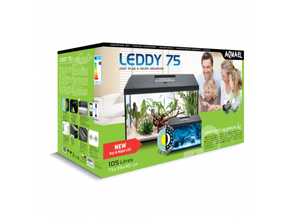 Аквариум прямоугольный Aquael LEDDY SET PLUS 75 DAY&NIGHT 2.0 105л 76х36х45см с оборудованием, черн.