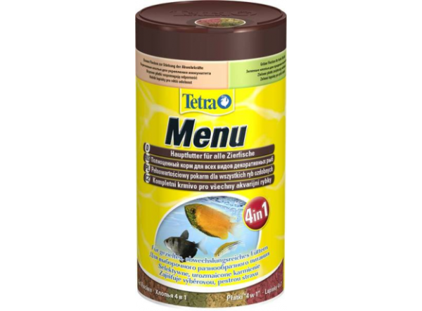 Корм из 4-х видов хлопьев для всех видов рыбок Tetra Min Menu ,мелкие хлопья, 250мл