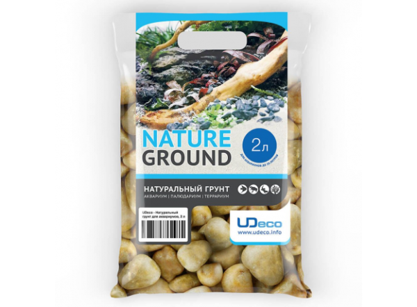 Натуральный грунт Udeco для аквариумов "Желтая галька", 30-50 мм, 2 л