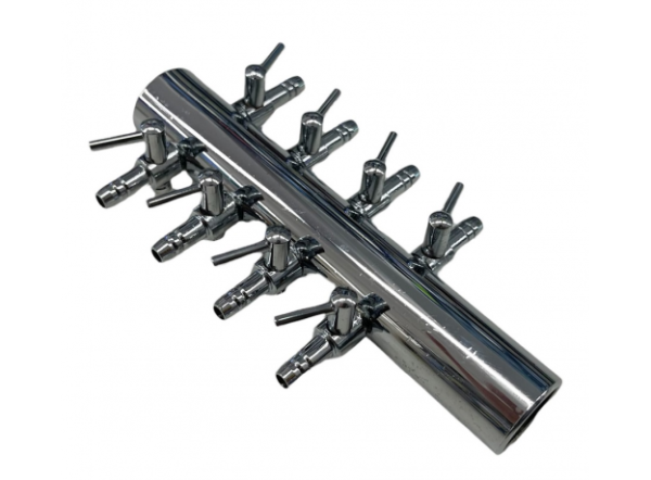 Разделитель потока с краниками медный хромированный  8 каналов