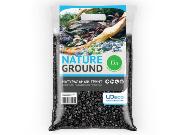 Натуральный грунт UDeco Canyon Black для аквариумов "Черный гравий", 6-12 мм, 6 л