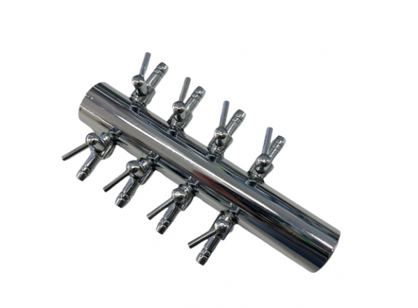 Разделитель потока с краниками медный хромированный  8 каналов