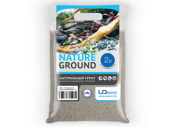 Натуральный грунт для аквариумов "Светлый песок" UDeco River Light, 0,4-0,8 мм, 2 л