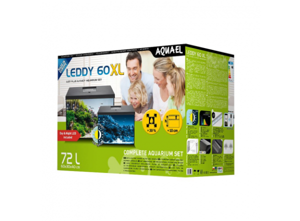 Аквариум прямоугольный Aquael LEDDY 60 XL DAY&NIGHT 2.0, 72л, 61х31х44см с оборудованием, черный