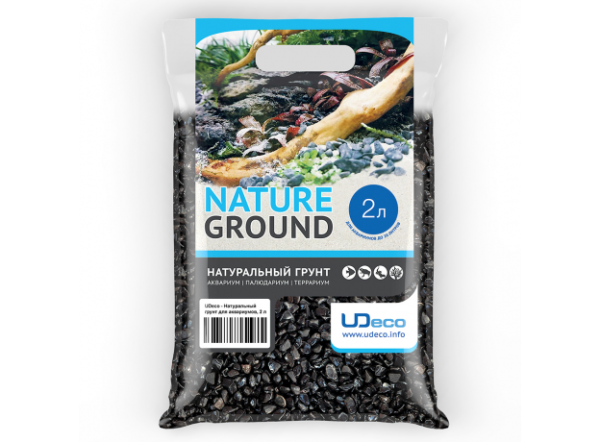 Натуральный грунт UDeco Canyon Black для аквариумов "Черный гравий", 6-12 мм, 2 л