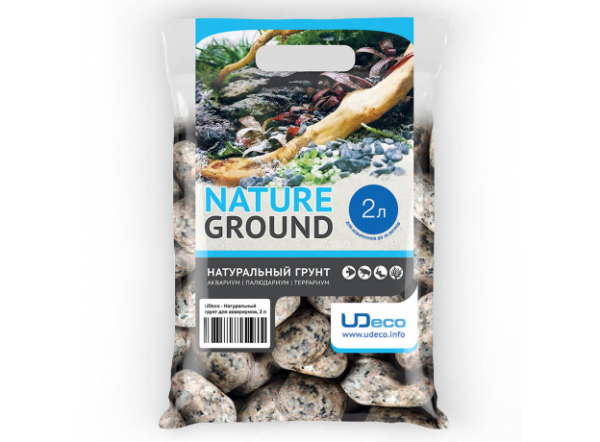Натуральный грунт для аквариумов "Пятнистая галька", UDeco Stream Spotted, 30-50 мм, 2 л